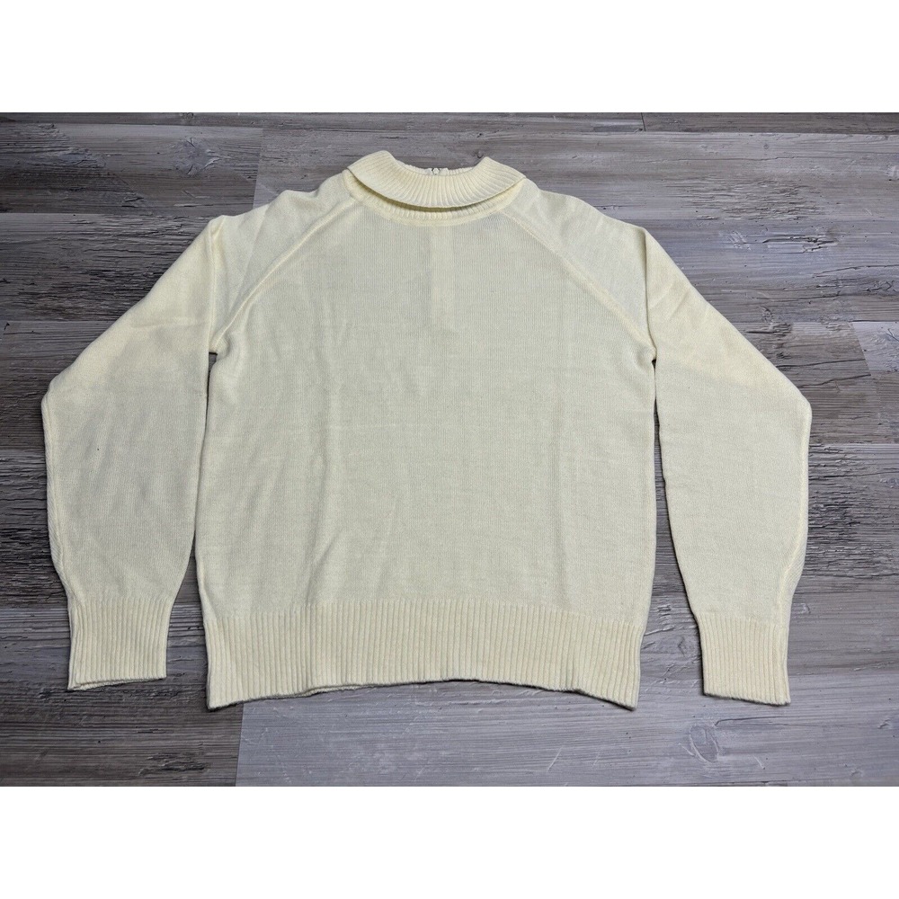 Vintage Hudsons 1/4 Zip Mock Neck Sweater Ivory Ribbed Lightweight Large
